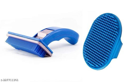 ABS Plastic Slicker Brush with Massage Brush for Pet (Multicolor, Set of 2)